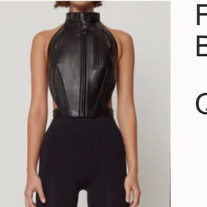 FAUX LEATHER OPEN BACK TOP | BLACK